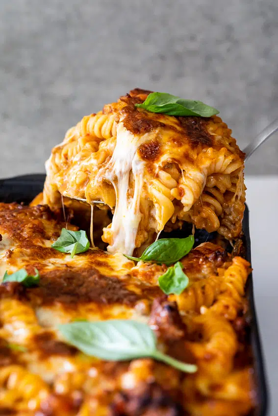 Super cheesy Bolognese pasta bake