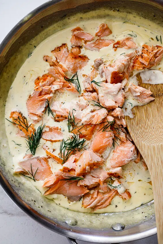 Salmon in a creamy dill sauce.