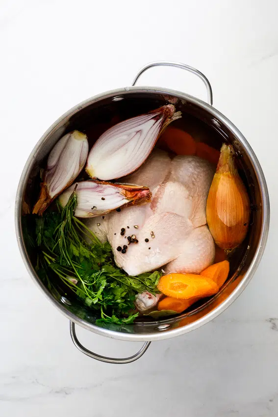 Chicken stock ingredients.
