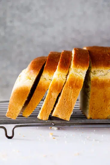 Slices of homemade white bread.
