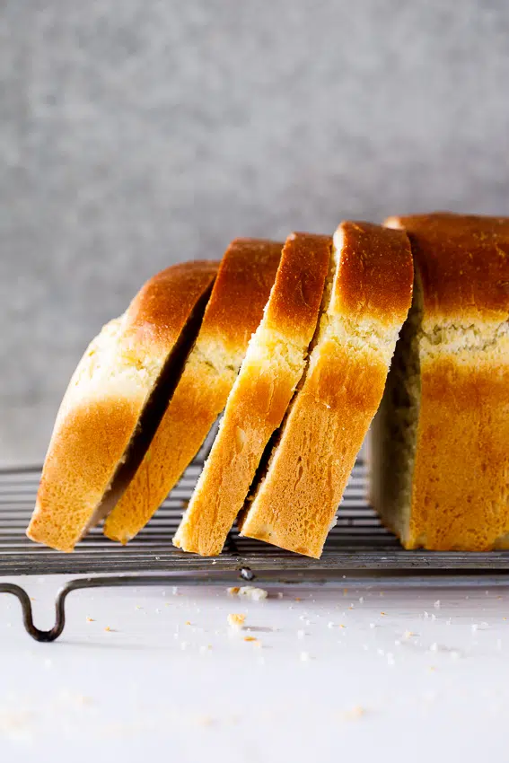 Slices of homemade white bread.
