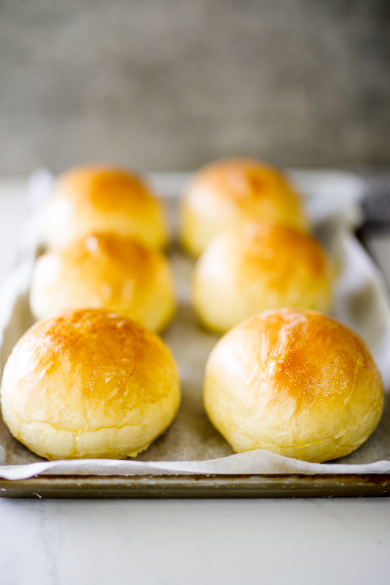 Fluffy white bread rolls.