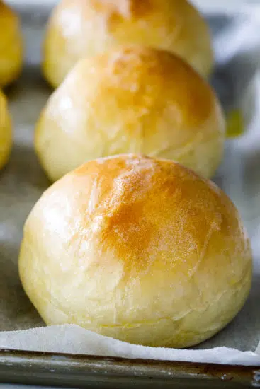 Fluffy white bread rolls.