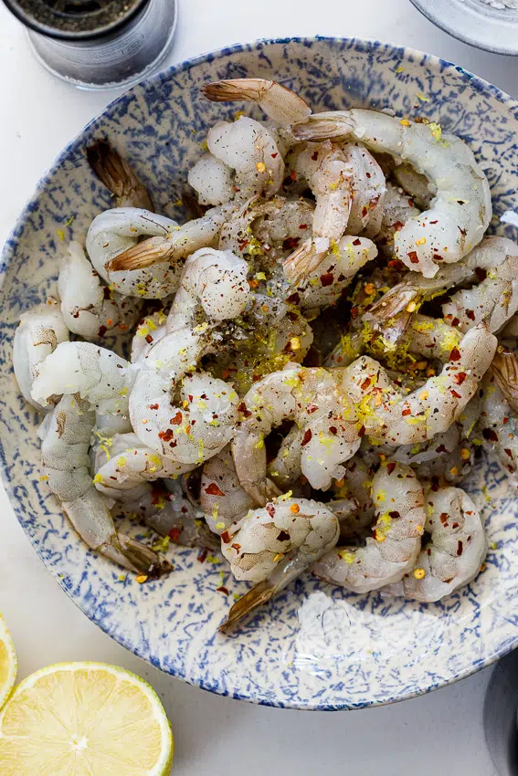 Marinated shrimp with lemon, spices and olive oil.