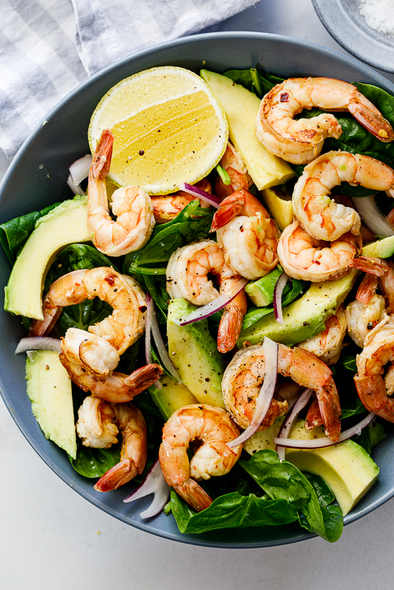 Easy Lemon Shrimp Salad with fresh avocado.