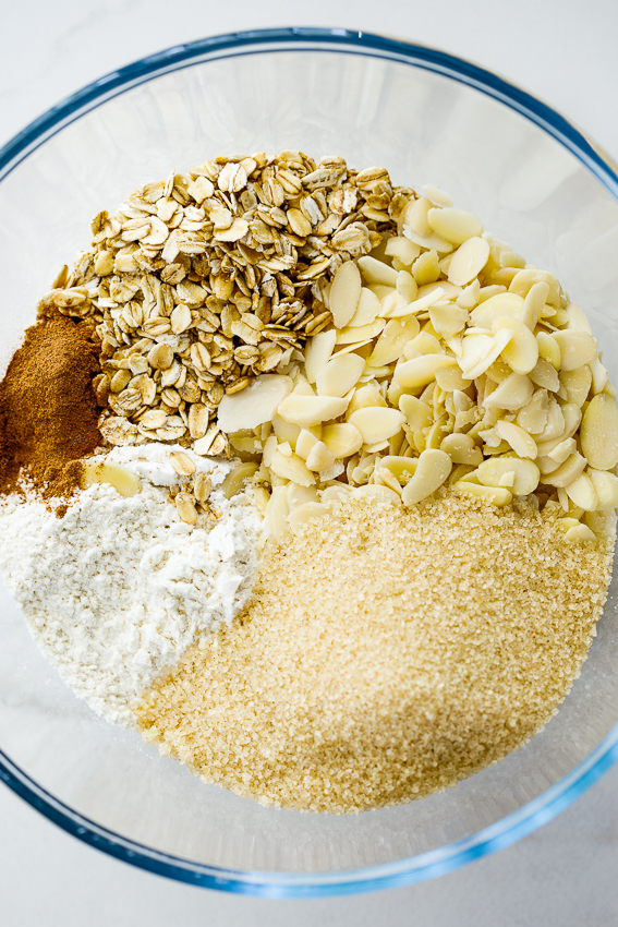 Ingredients for almond crumble.