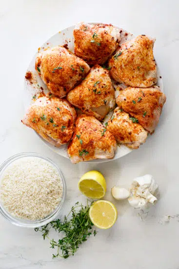 Ingredients for chicken and rice.