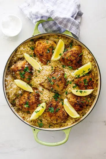 One pan chicken and rice.