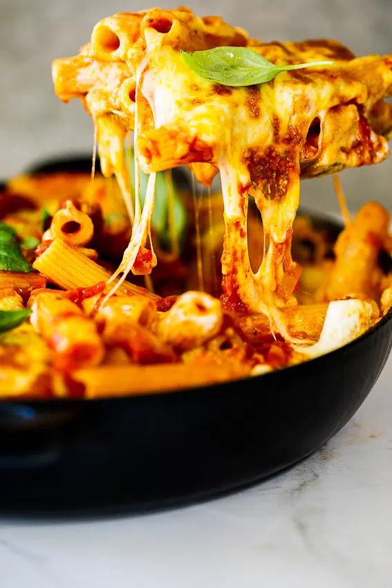 Extra cheesy baked ziti.