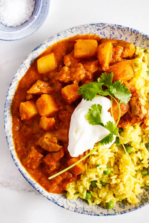 Easy chicken potato curry with rice