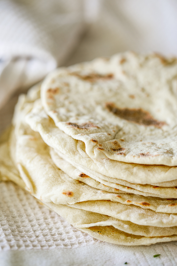 A stack of Homemade flour tortillas