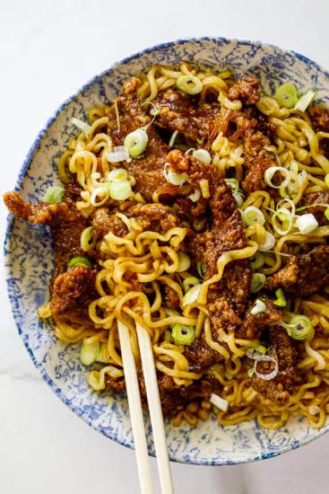 Honey soy crispy beef and noodles