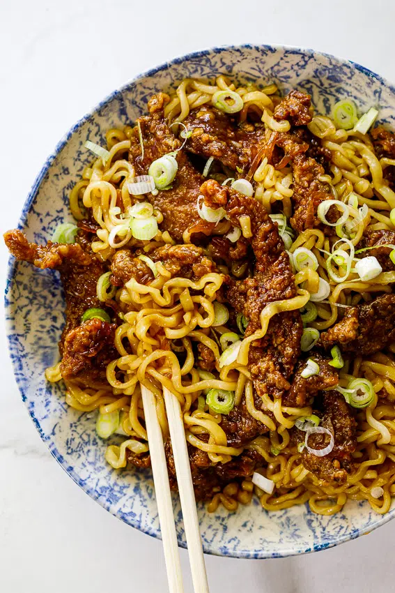 Honey soy crispy beef and noodles