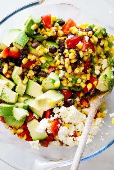Grilled corn avocado black bean salad