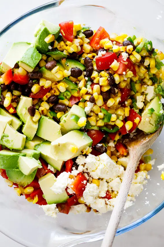 Grilled corn avocado black bean salad