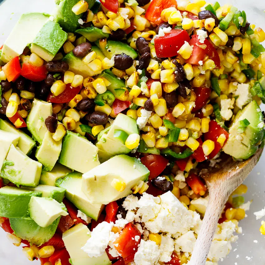 Grilled corn avocado black bean salad