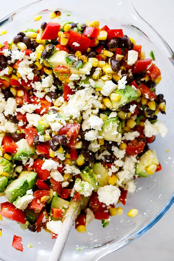 Grilled corn avocado black bean salad