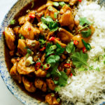 Easy coconut caramel chicken with rice.