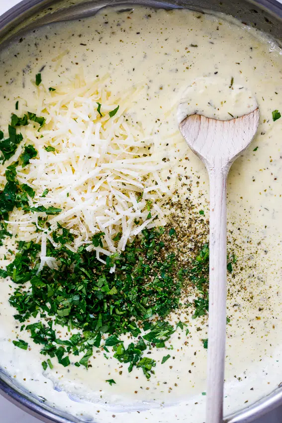 Creamy parmesan lemon sauce.