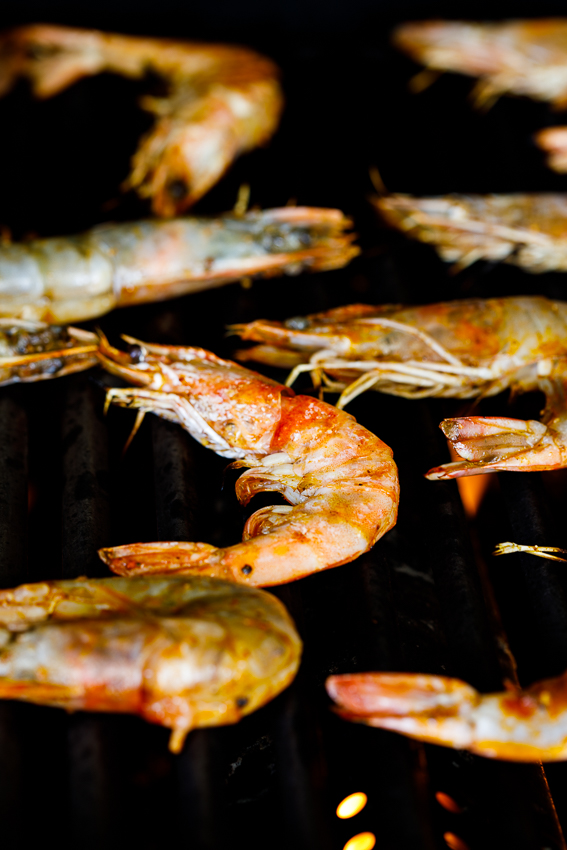 Prawns (shrimp) on the grill.