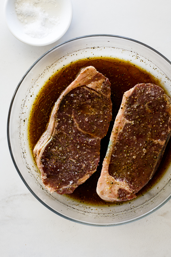 Steak marinated in Balsamic vinegar and olive oil.