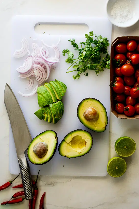 Ingredients for guacamole salad.