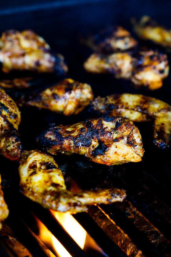 Chicken wings on the grill.