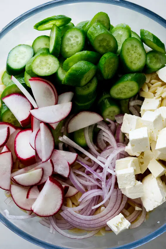 Orzo salad with lemon dressing.