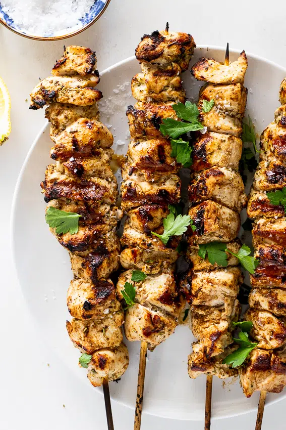 Chicken souvlaki with zucchini tzatziki