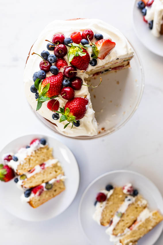 Chantilly cake with fresh berries.