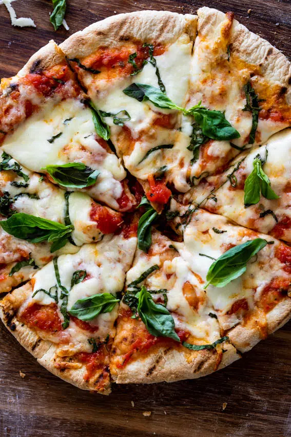 Pizza Margherita made on the grill.