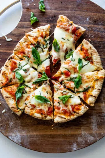 Pizza Margherita made on the grill.