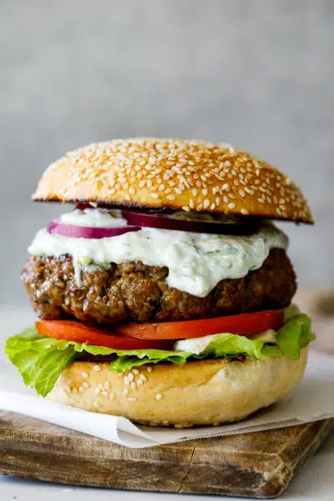 Lamb burger with tzatziki