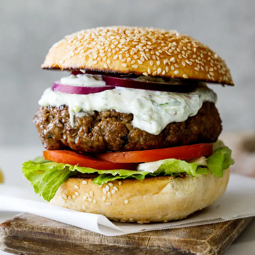 Lamb burger with tzatziki