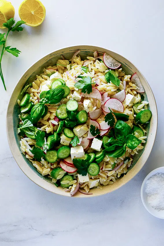 Lemon orzo salad is a delicious and easy side dish or lunch recipe.