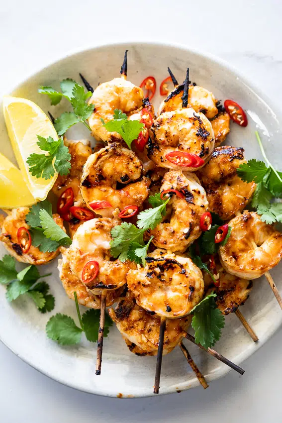 Spicy garlic shrimp skewers