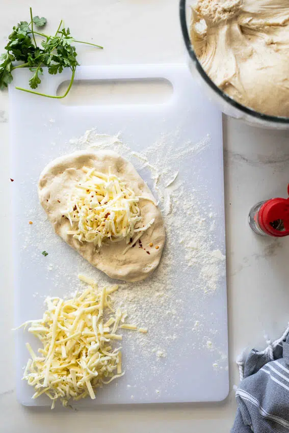 Naan dough stuffed with cheese.