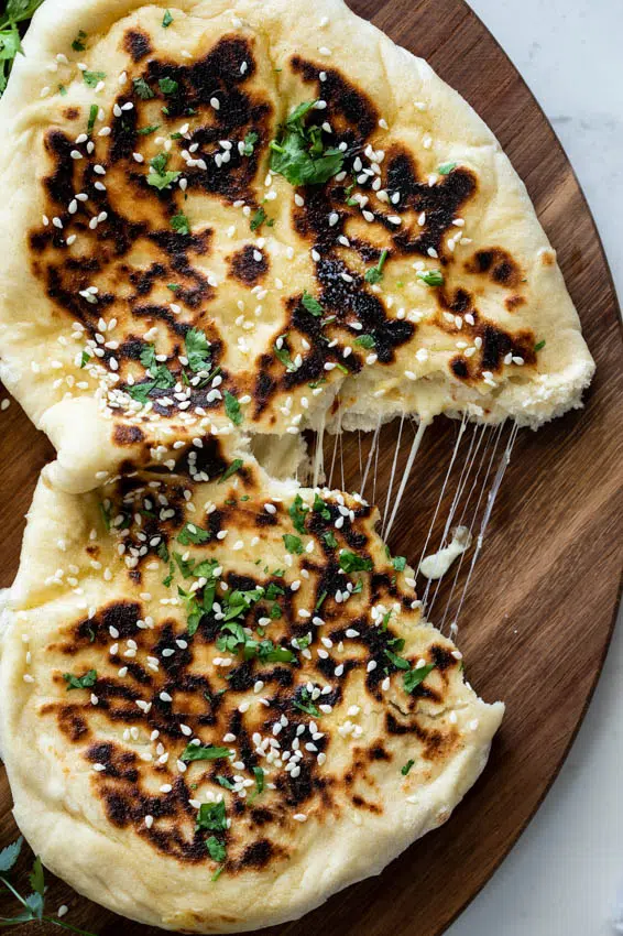 Cheese-stuffed garlic Naan