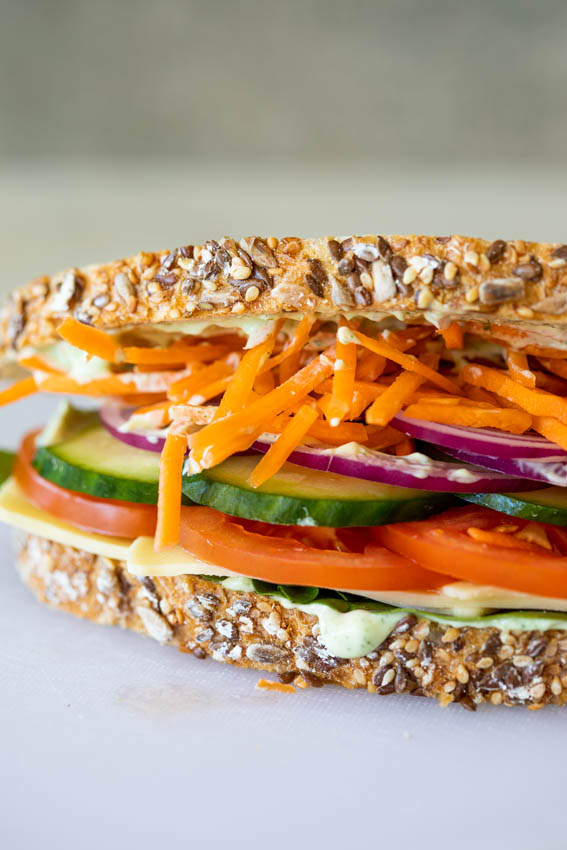 Easy healthy salad sandwich with herb mayo