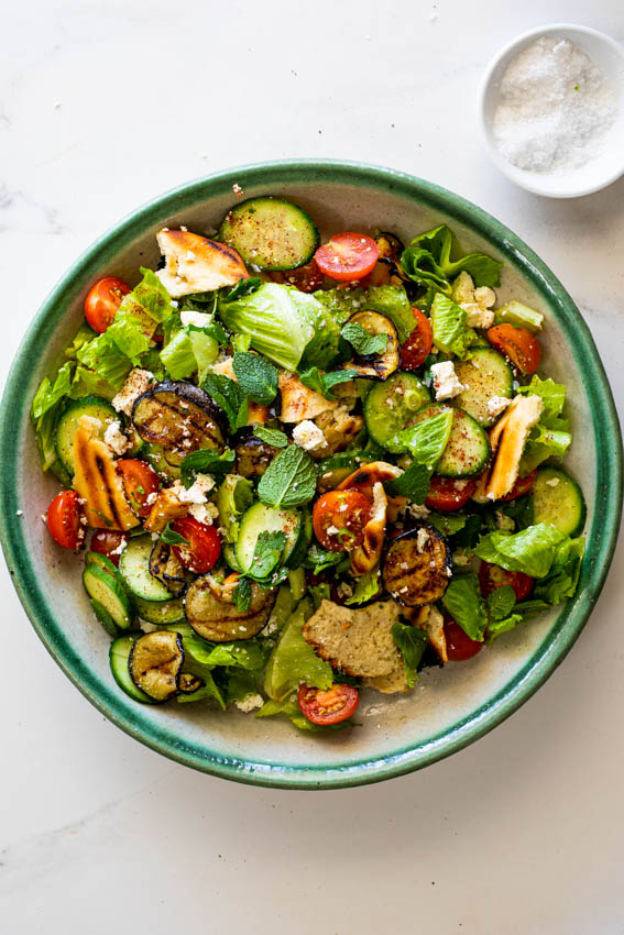 Grilled Fattoush Salad with Eggplant 