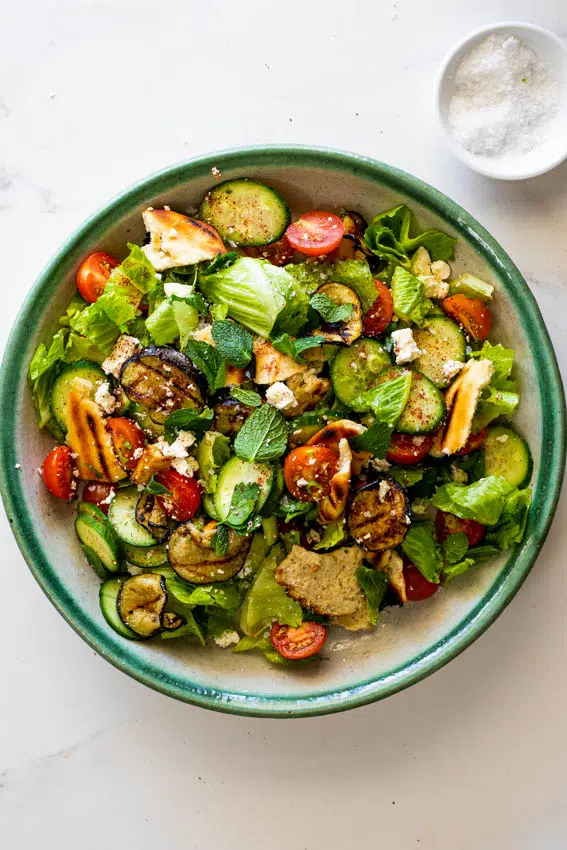 Grilled Fattoush Salad with Eggplant