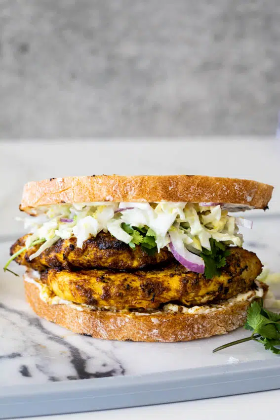 Curried grilled chicken sandwich.