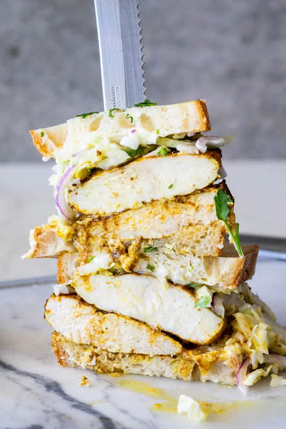 Curried grilled chicken sandwich.