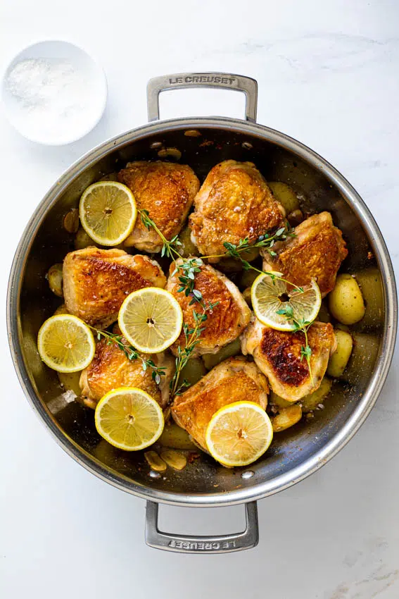 Easy chicken thighs with lemon thyme potatoes