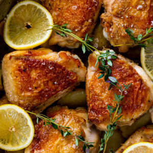 Easy chicken thighs with lemon thyme potatoes