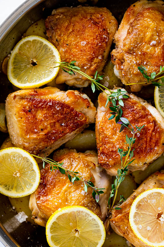 Easy chicken thighs with lemon thyme potatoes