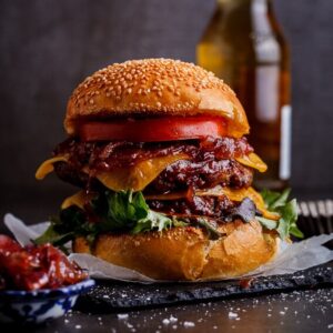 Bourbon-basted cheeseburger