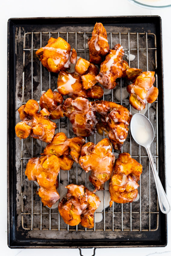 Glazed apple fritters.