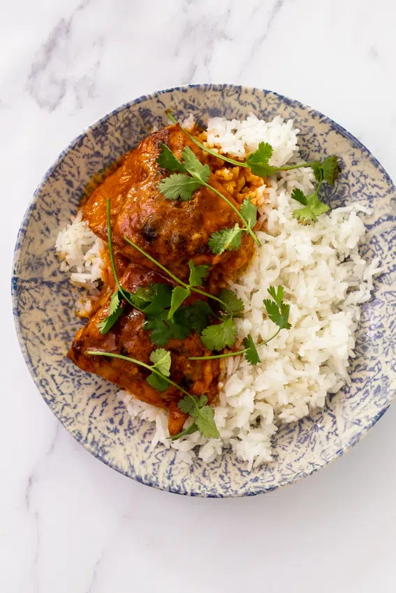 Coconut braised chicken thighs with rice.