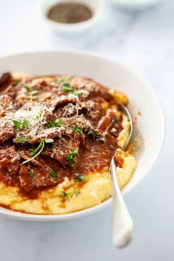 Slow cooked Mushroom ragout with creamy polenta